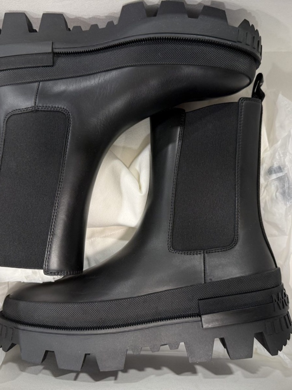 Moncler Coralyne Black Leather Lug-Sole Chelsea Boots 38 w/ Box